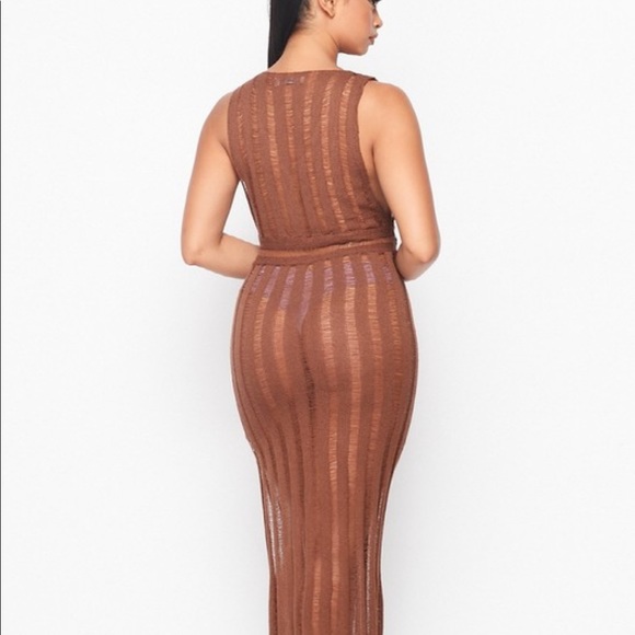 Sheer mocha dress with side split great with swimwear - Picture 3 of 3